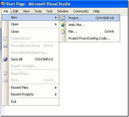 Visual Studio File Menu